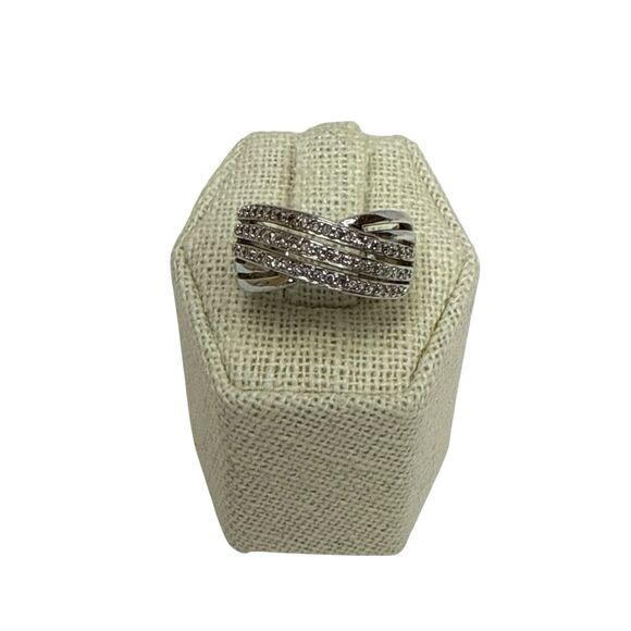 KN Kajal Naina 925 Sterling Silver Genuine Round Cut Diamond Crisscross Ring - 6 - Picture 1 of 14